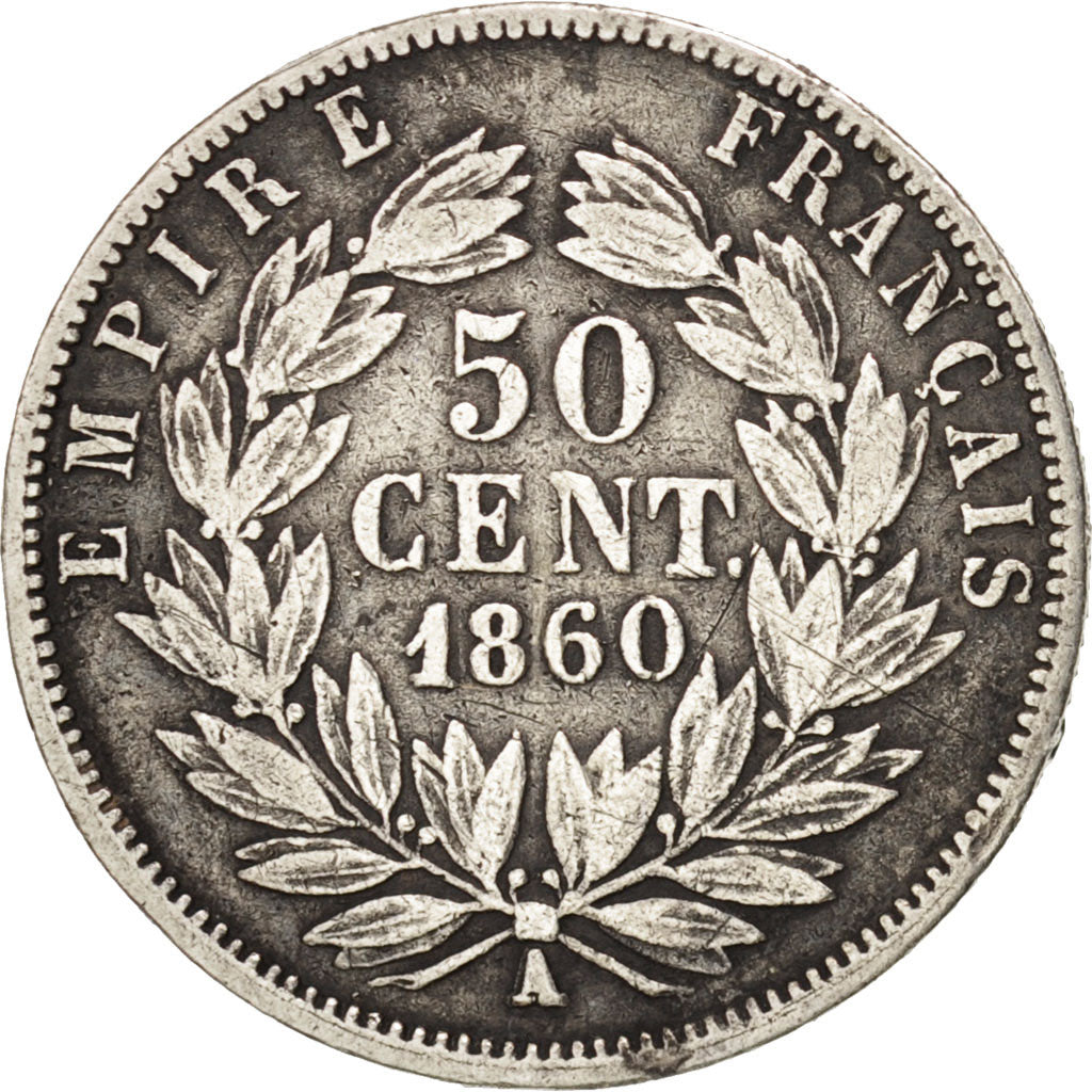France, Napoleon III, 50 Centimes, 1860, Paris, VF(20-25), Silver, KM:794.1