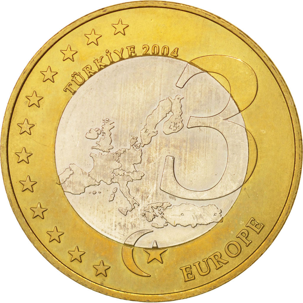 Coin, Turkey, 3 Euro, 2004, MS(63), Bi-Metallic, KM:Pn10