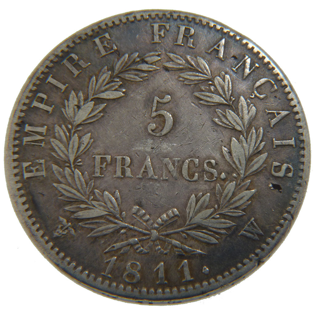 FRANCE, Napoléon I, 5 Francs, 1811, Lille, EF(40-45), Silver, Gadoury #584, 2...