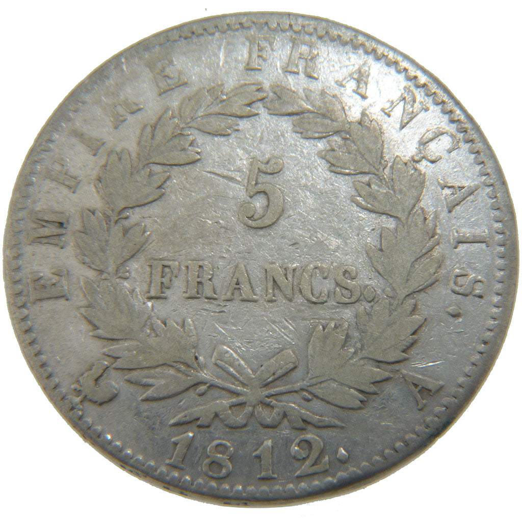 FRANCE, Napoléon I, 5 Francs, 1812, Paris, KM #694.1, VF(30-35), Silver, Gadoury