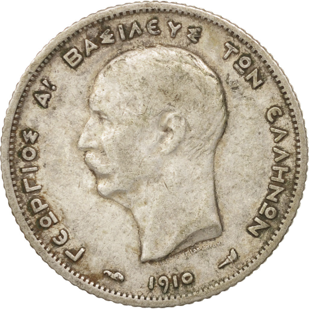 Greece, George I, Drachma, 1910, EF(40-45), Silver, KM:60
