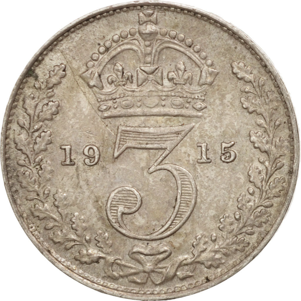 Great Britain, George V, 3 Pence, 1915, AU(55-58), Silver, KM:813