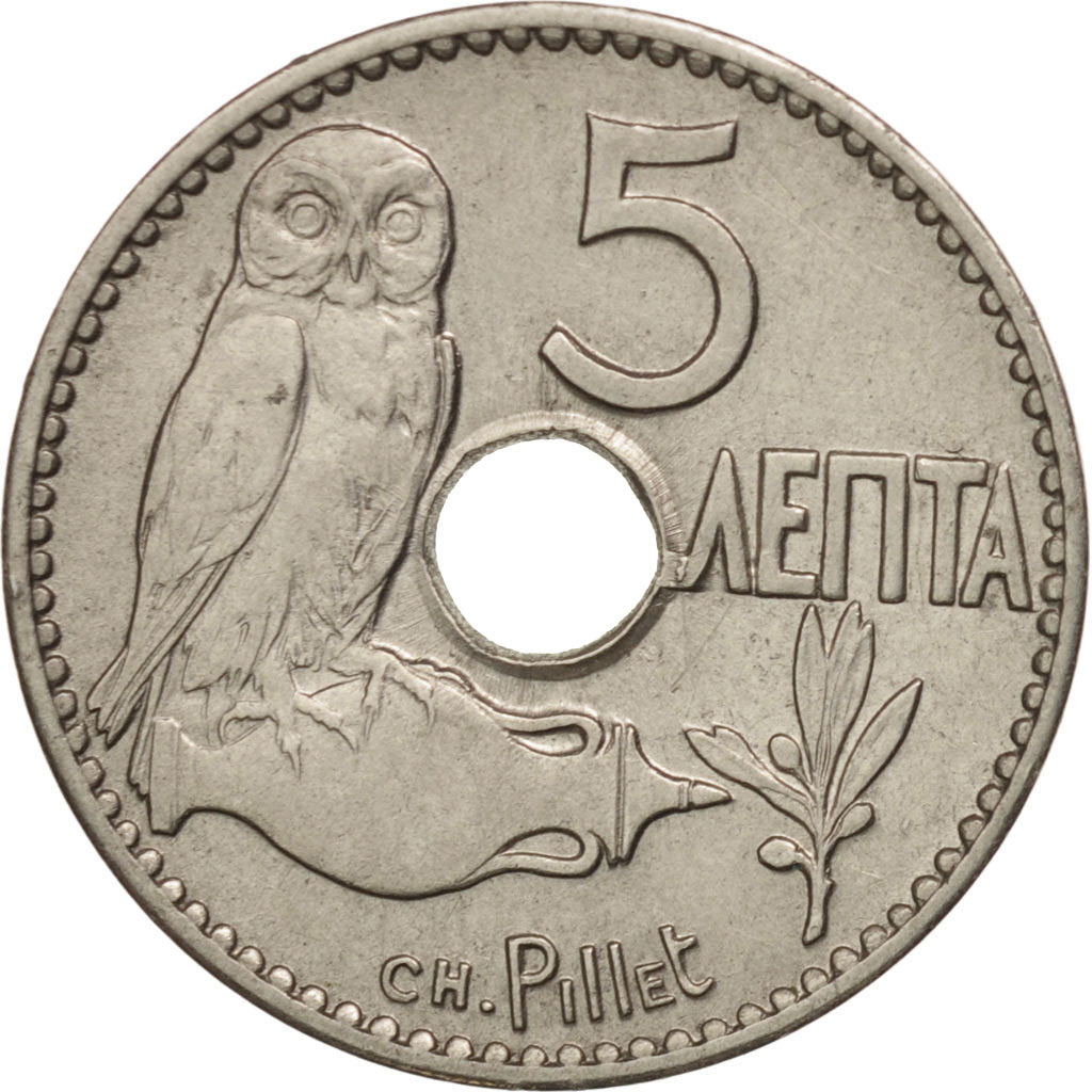 Greece, George I, 5 Lepta, 1912, AU(55-58), Nickel, KM:62