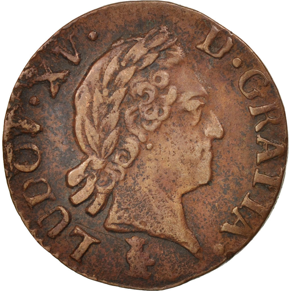 France, Louis XV, Liard à la vieille tête, 1772/1, Troyes, EF(40-45), KM:543.10