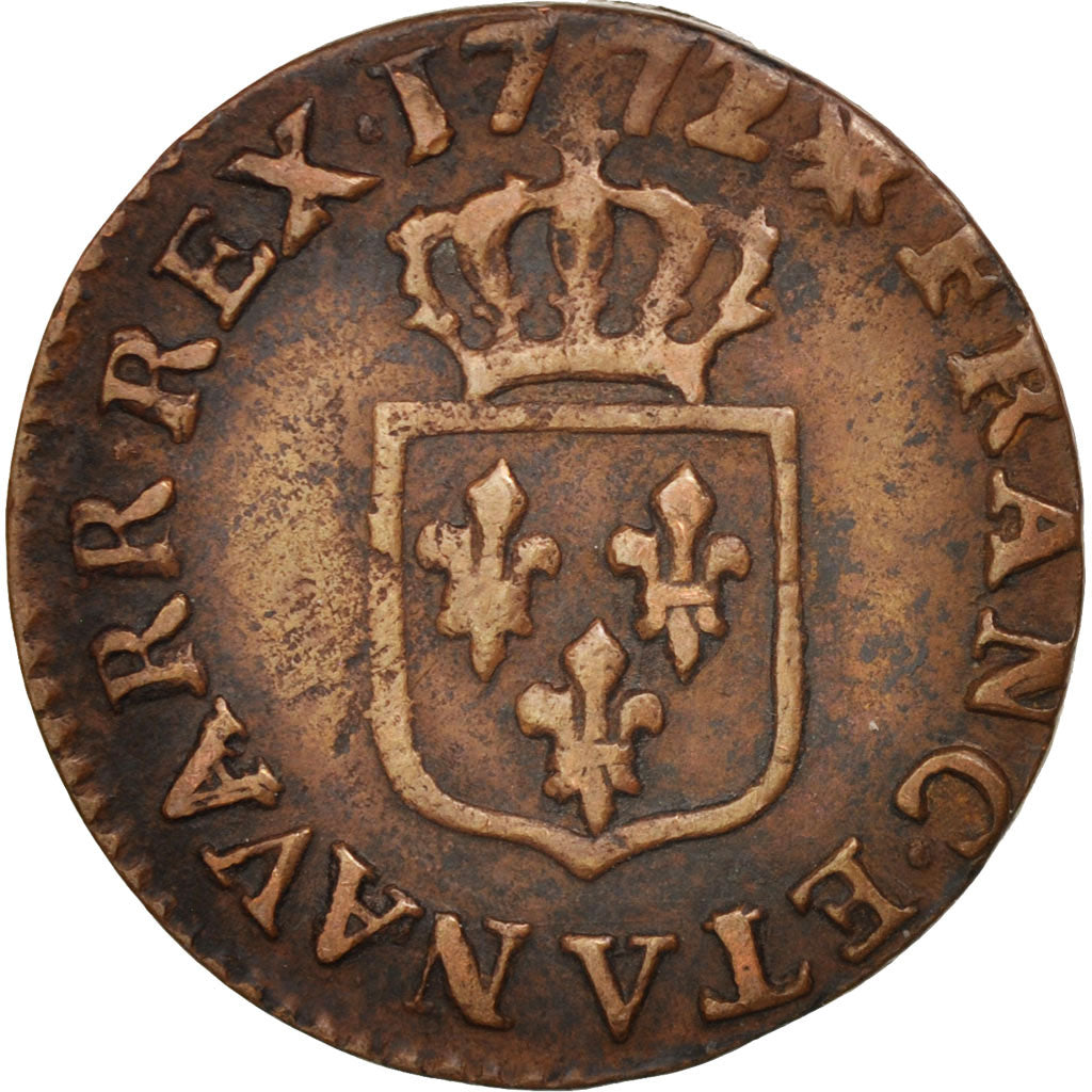 France, Louis XV, Liard à la vieille tête, 1772/1, Troyes, EF(40-45), KM:543.10