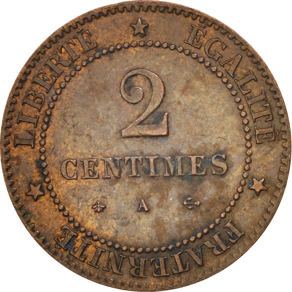 Moneta, Francja, Cérès, 2 Centimes, 1877, Paris, AU(55-58), Bronze, KM:827.1