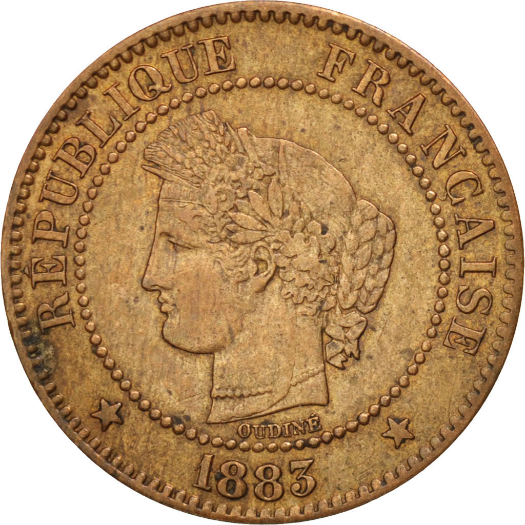 Moneta, Francja, Cérès, 2 Centimes, 1883, Paris, AU(55-58), Bronze, KM:827.1