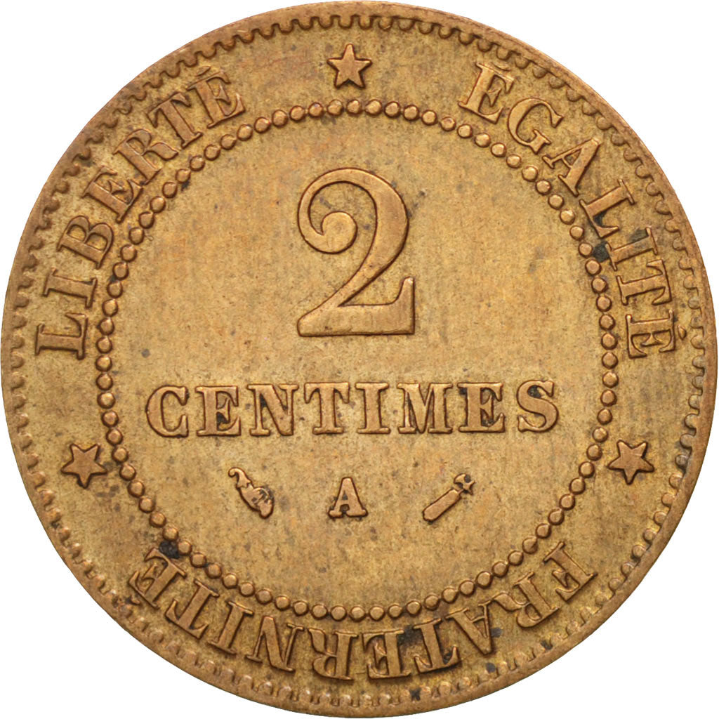 Moneta, Francja, Cérès, 2 Centimes, 1883, Paris, AU(55-58), Bronze, KM:827.1