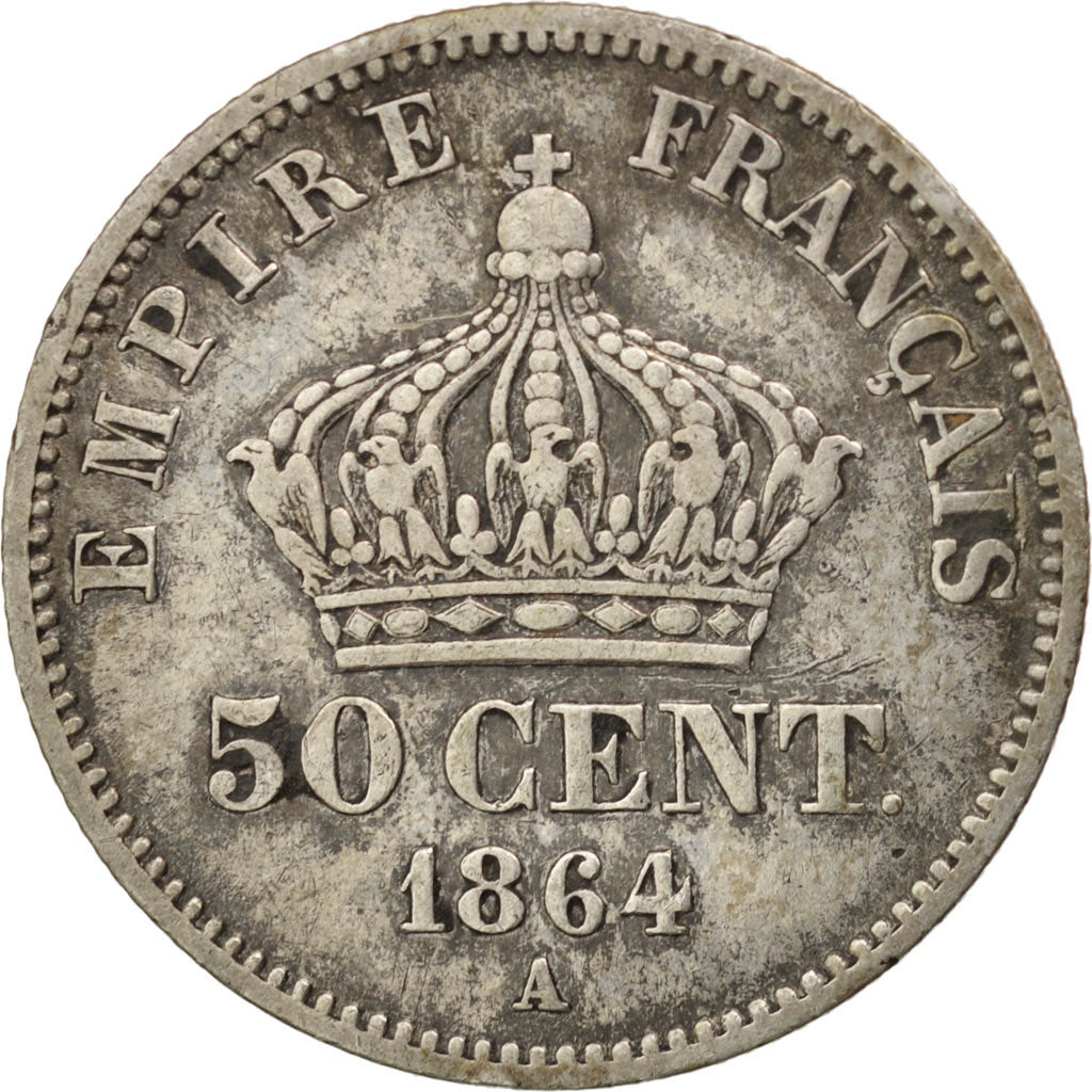 France, Napoleon III, 50 Centimes, 1864, Paris, EF(40-45), Silver, KM:814.1