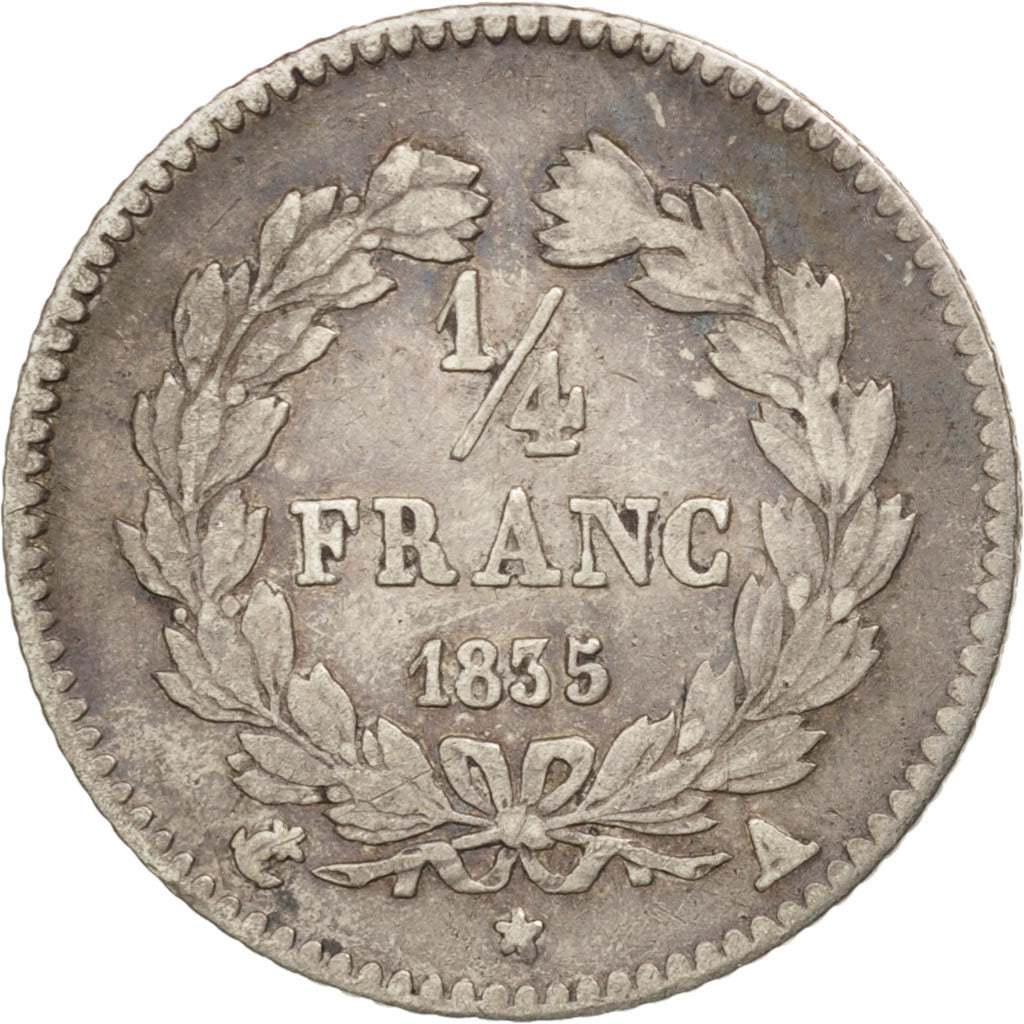 Coin, France, Louis-Philippe, 1/4 Franc, 1835, Paris, EF(40-45), Silver
