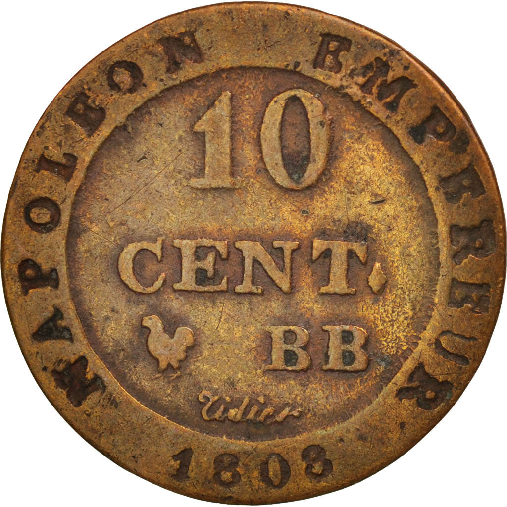 France, Napoléon I, 10 Centimes, 1808, Strasbourg, VF(20-25), Billon, Forgery