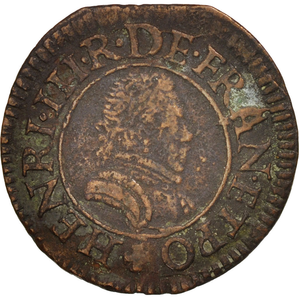 France, Henri III, Denier Tournois, Paris, VF(30-35), Copper, CGKL:90