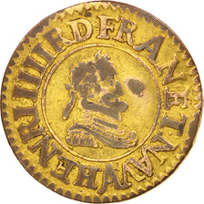 Moneta, Francia, Henri IV, Denier Tournois, 1605, Paris, BB, Rame, KM:15