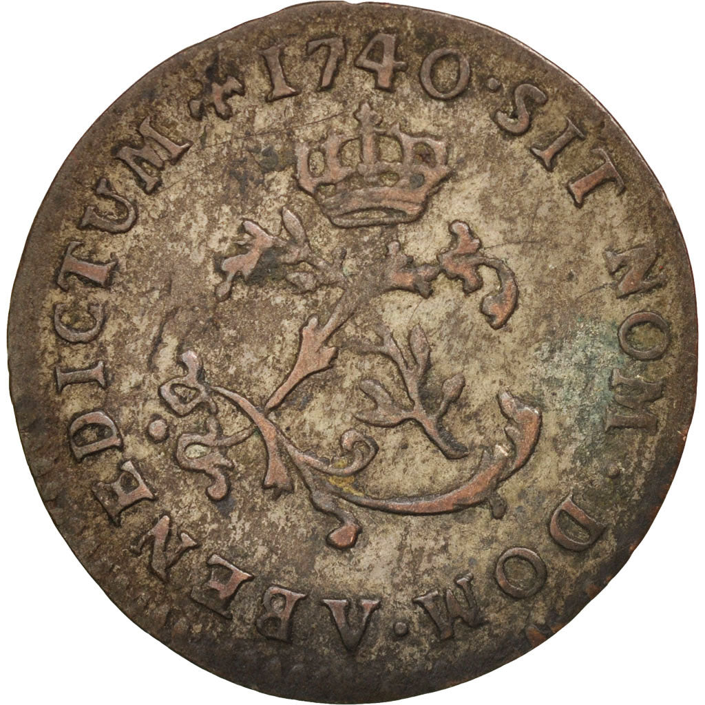 France, Louis XV, Double sol en billon, 1740, Troyes, VF(30-35), KM:500.21