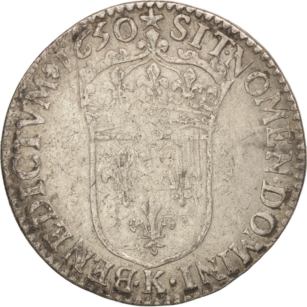 France, Louis XIV, 1/12 Écu, 1650, Bordeaux, VF(30-35), KM:166.10, Gadoury:112