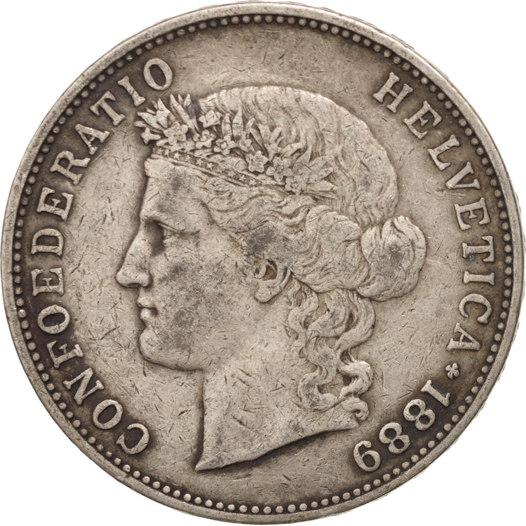 Coin, Switzerland, 5 Francs, 1889, Bern, EF(40-45), Silver, KM:34