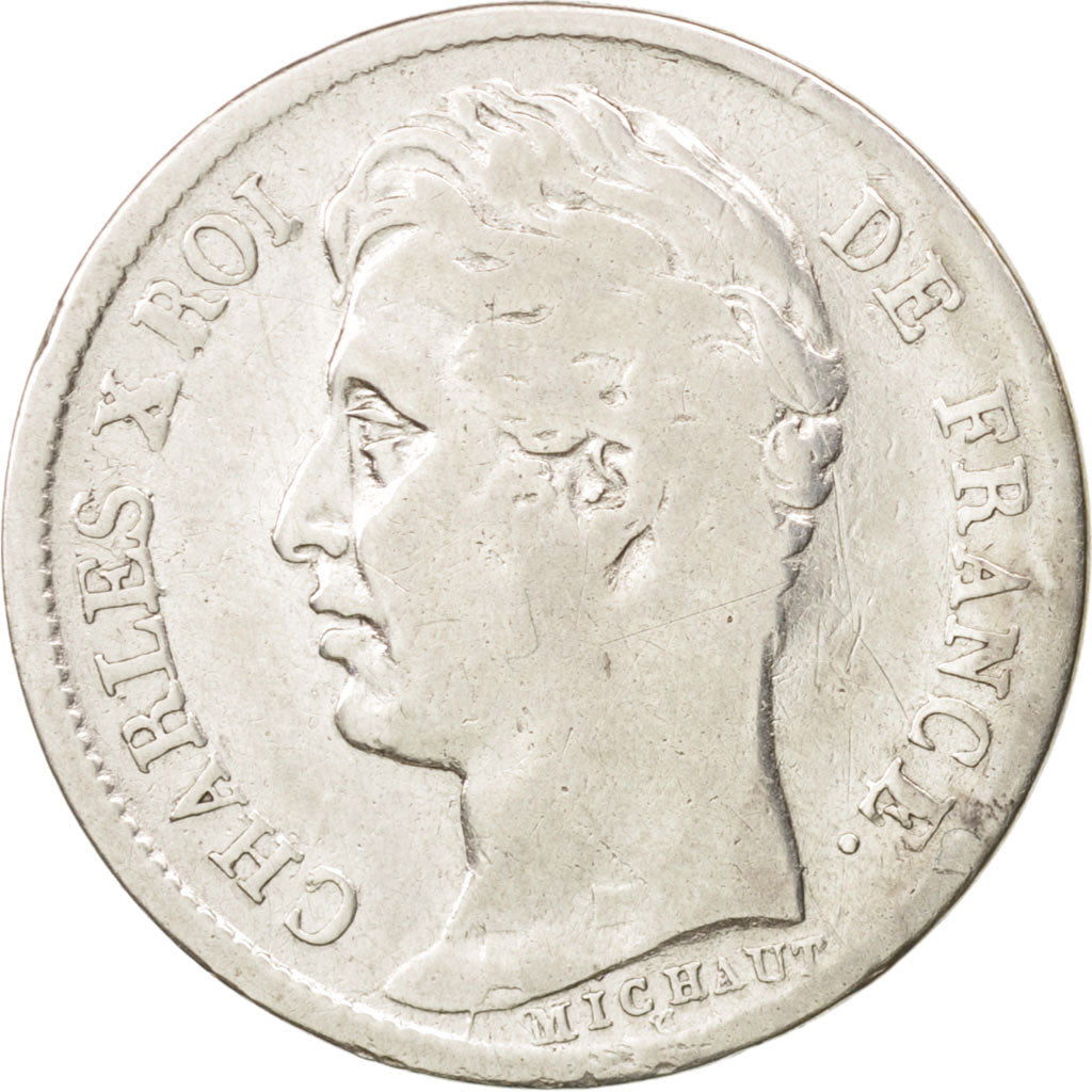 France, Charles X, 1/2 Franc, 1827, Paris, F(12-15), Silver, KM:723.1