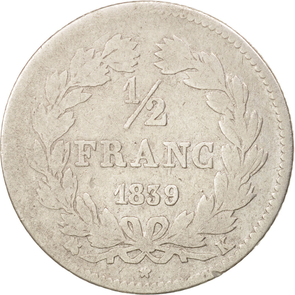 France, Louis-Philippe, 1/2 Franc, 1839, Bordeaux, B, Argent, Gadoury:408