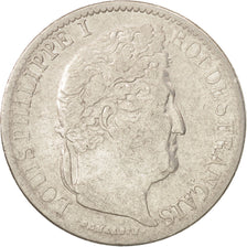 France, Louis-Philippe, 1/2 Franc, 1842, Paris, VF(30-35), Silver, KM:741.1
