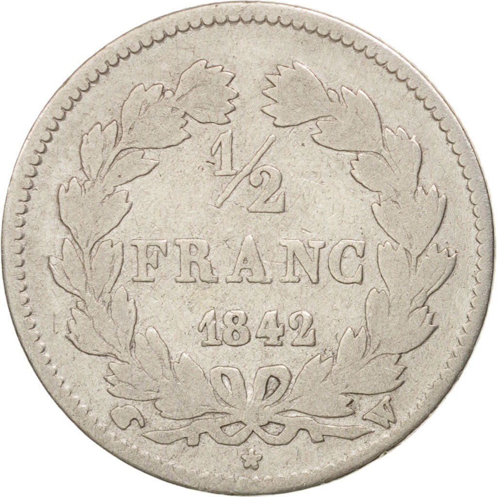 France, Louis-Philippe, 1/2 Franc, 1842, Lille, VG(8-10), Silver, KM:741.13