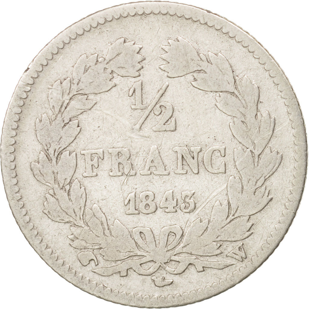 France, Louis-Philippe, 1/2 Franc, 1845, Lille, VG(8-10), Silver, KM:741.13