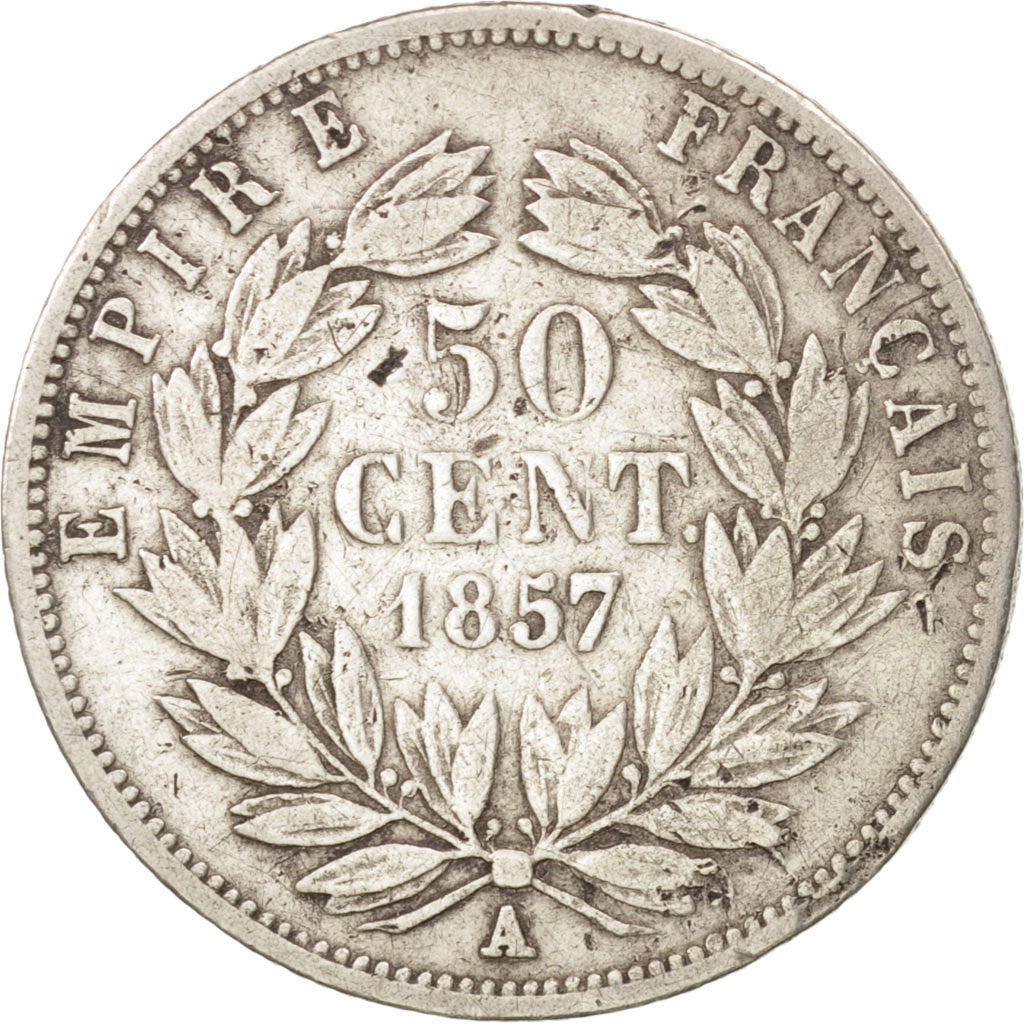 France, Napoleon III, 50 Centimes, 1857, Paris, F(12-15), Silver, KM:794.1