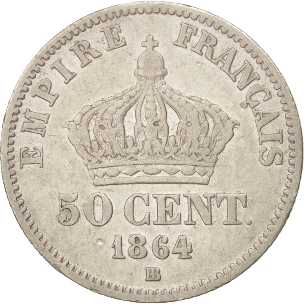France, Napoleon III, 50 Centimes, 1864, Strasbourg, VF(20-25), Silver, KM:814.2