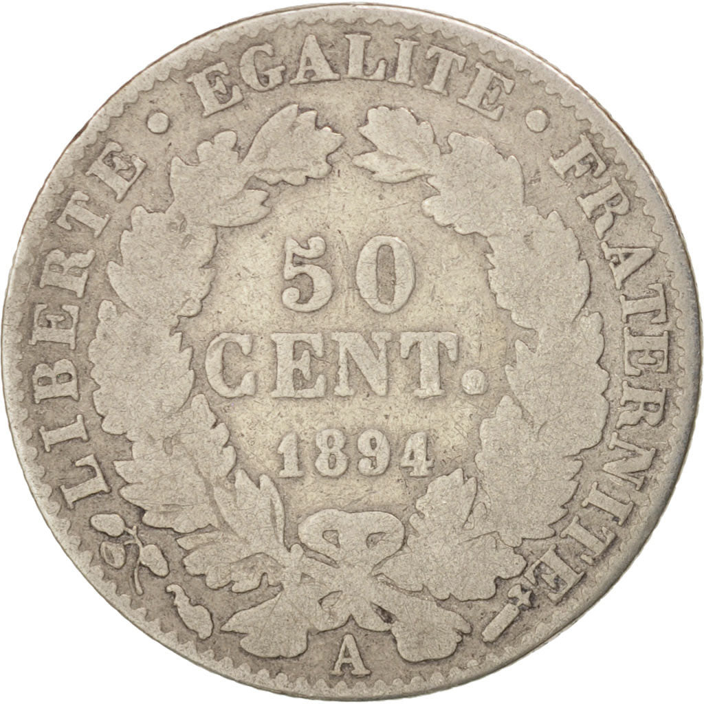 France, Cérès, 50 Centimes, 1894, Paris, VG(8-10), Silver, KM:834.1