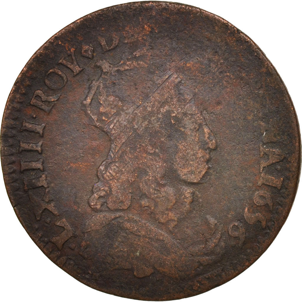 France, Louis XIV, Liard de France, 1656, Vimy, VF(20-25), KM:192.5