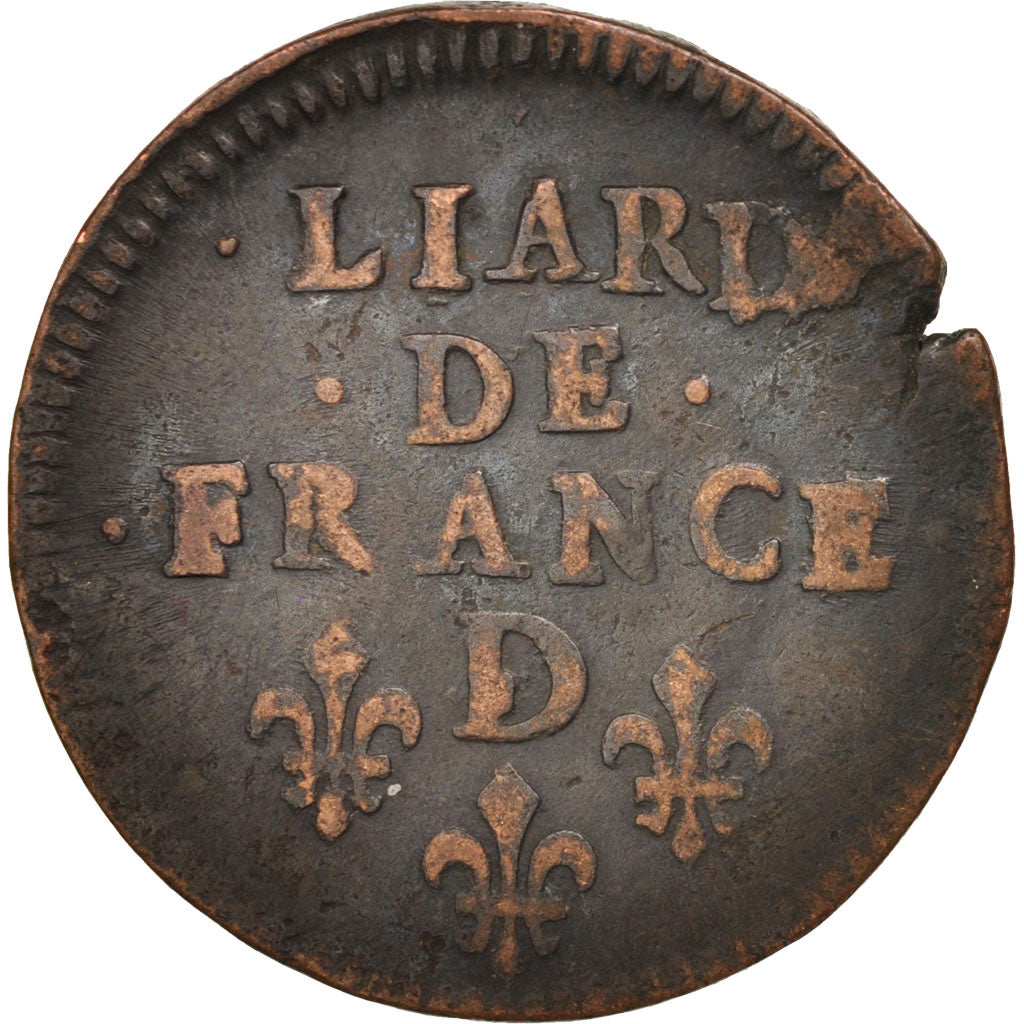 France, Louis XIV, Liard de France, 1656, Vimy, VF(30-35), KM:192.5