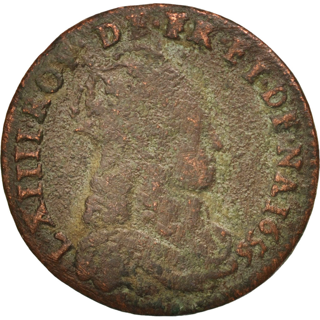 France, Louis XIV, Liard de France, 1656, Pont-de-l'Arche, F(12-15), KM:192.2