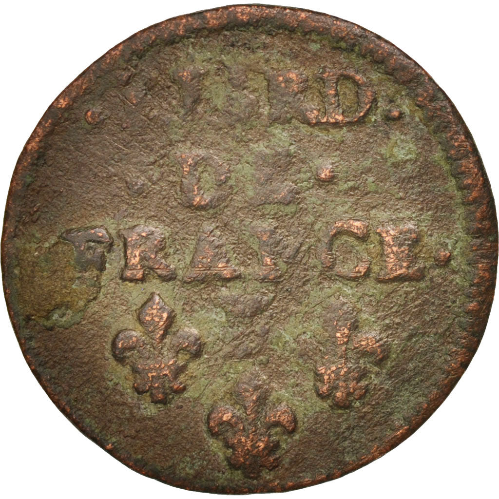 France, Louis XIV, Liard de France, 1656, Pont-de-l'Arche, F(12-15), KM:192.2