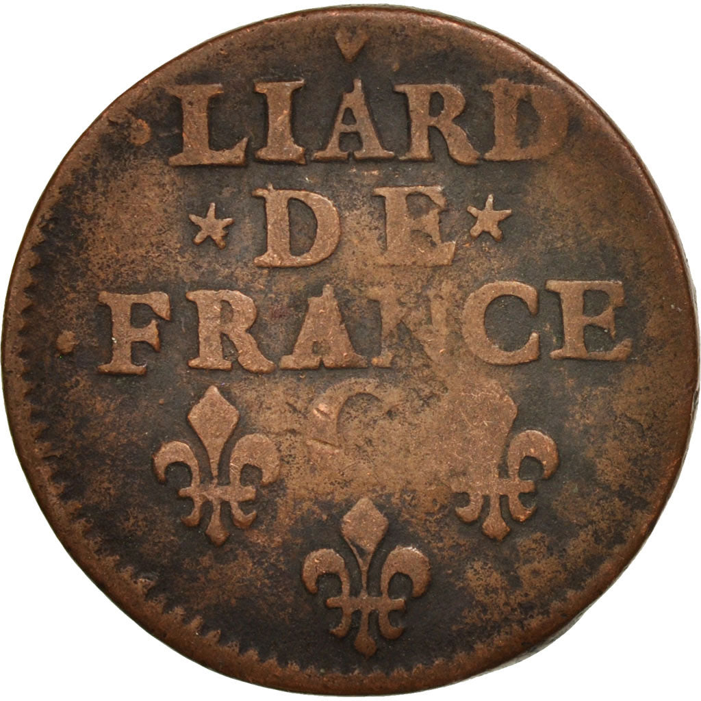 France, Louis XIV, Liard de France, 1656, Caen, VF(20-25), KM:192.4