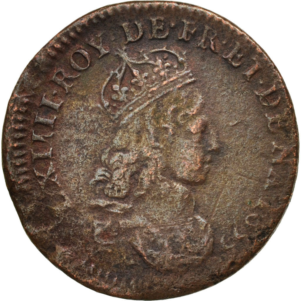 France, Louis XIV, Liard de France, 1655, Nîmes, EF(40-45), KM:192.11
