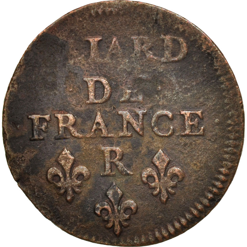 France, Louis XIV, Liard de France, 1655, Nîmes, EF(40-45), KM:192.11