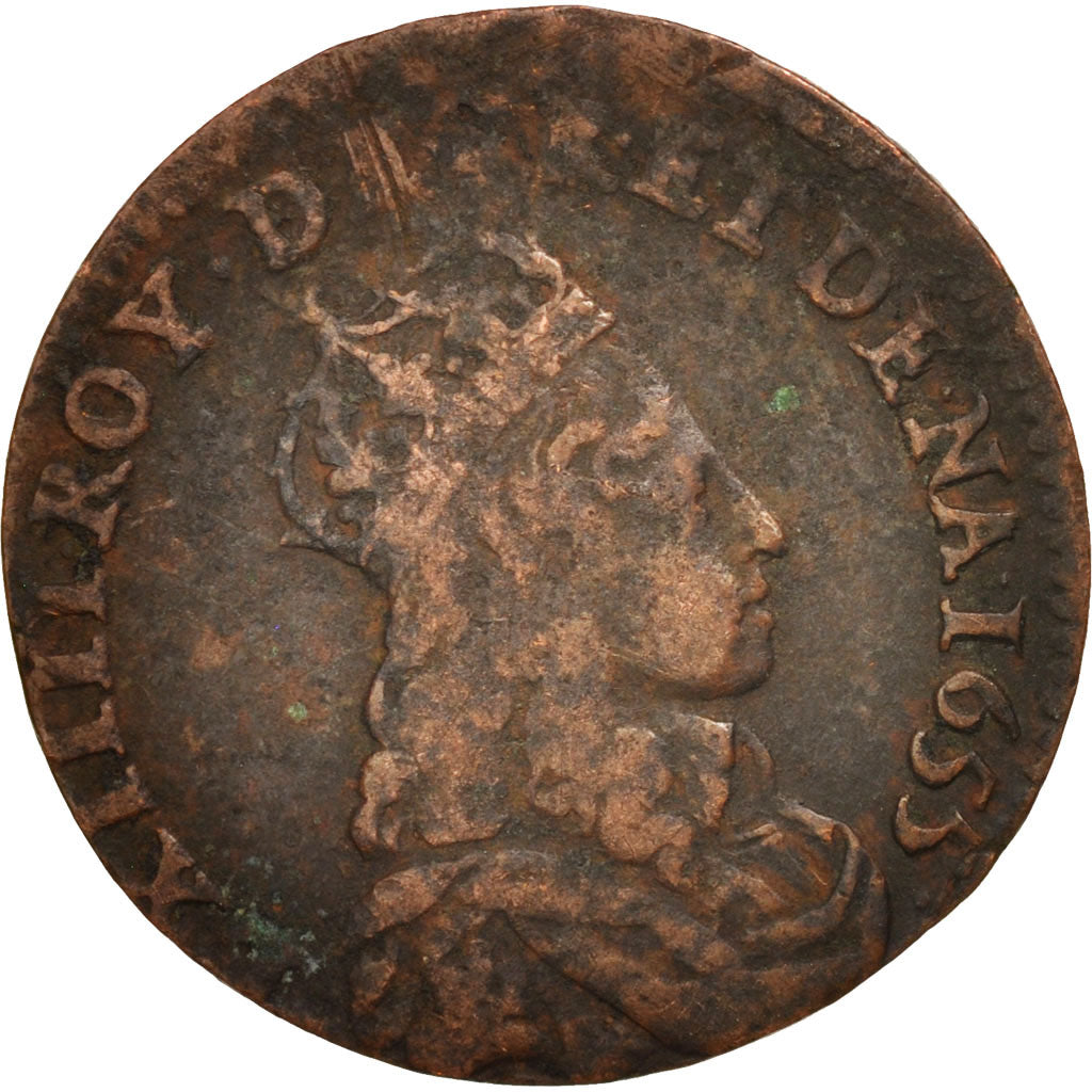 France, Louis XIV, Liard de France, 1656, Meung-sur-Loire, TB+, Cuivre, C2G:76