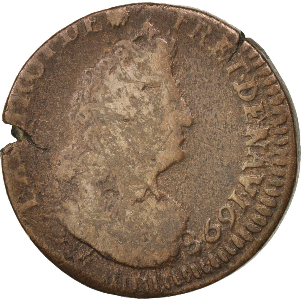 France, Louis XIV, Liard de France, 1698, Dijon, VF(20-25), KM:284.13