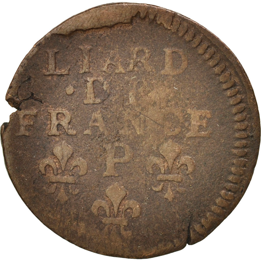 France, Louis XIV, Liard de France, 1698, Dijon, VF(20-25), KM:284.13