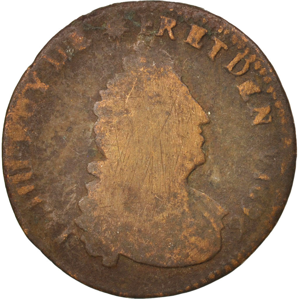 Frankreich, Louis XIV, Liard de France, 1696, Amiens, F(12-15), KM:284.18