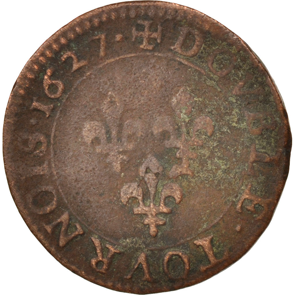 Francia, Louis XIII, Double tournois, buste juvénile, Double Tournois, 1627,...