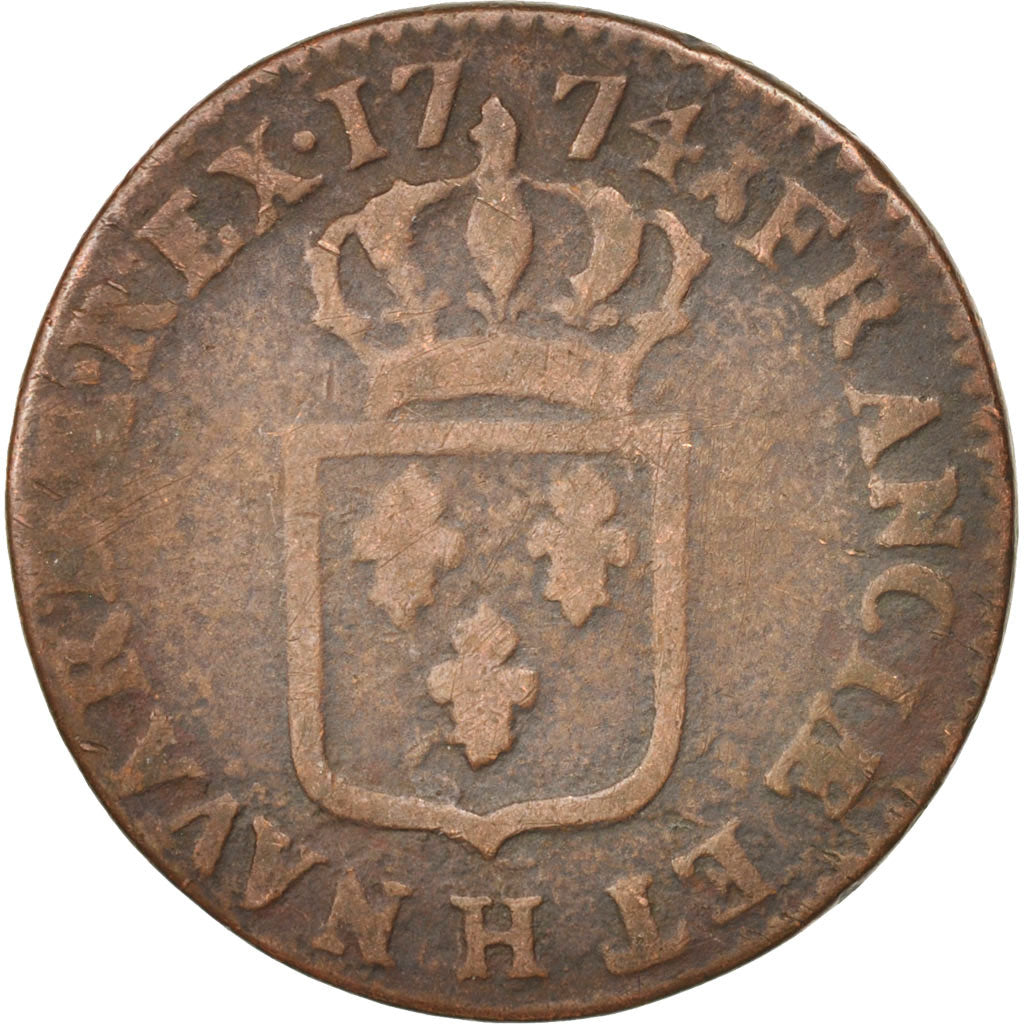 France, Louis XV, Sol à la vieille tête, 1774, La Rochelle, F(12-15), KM:545.6