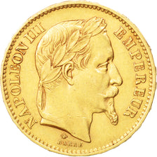 France, Napoleon III, 20 Francs, 1867, Paris, AU(50-53), Gold, KM:801.1