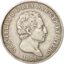 ITALIAN STATES, SARDINIA, Carlo Felice, 5 Lire, 1829, Torino, EF(40-45), Silver