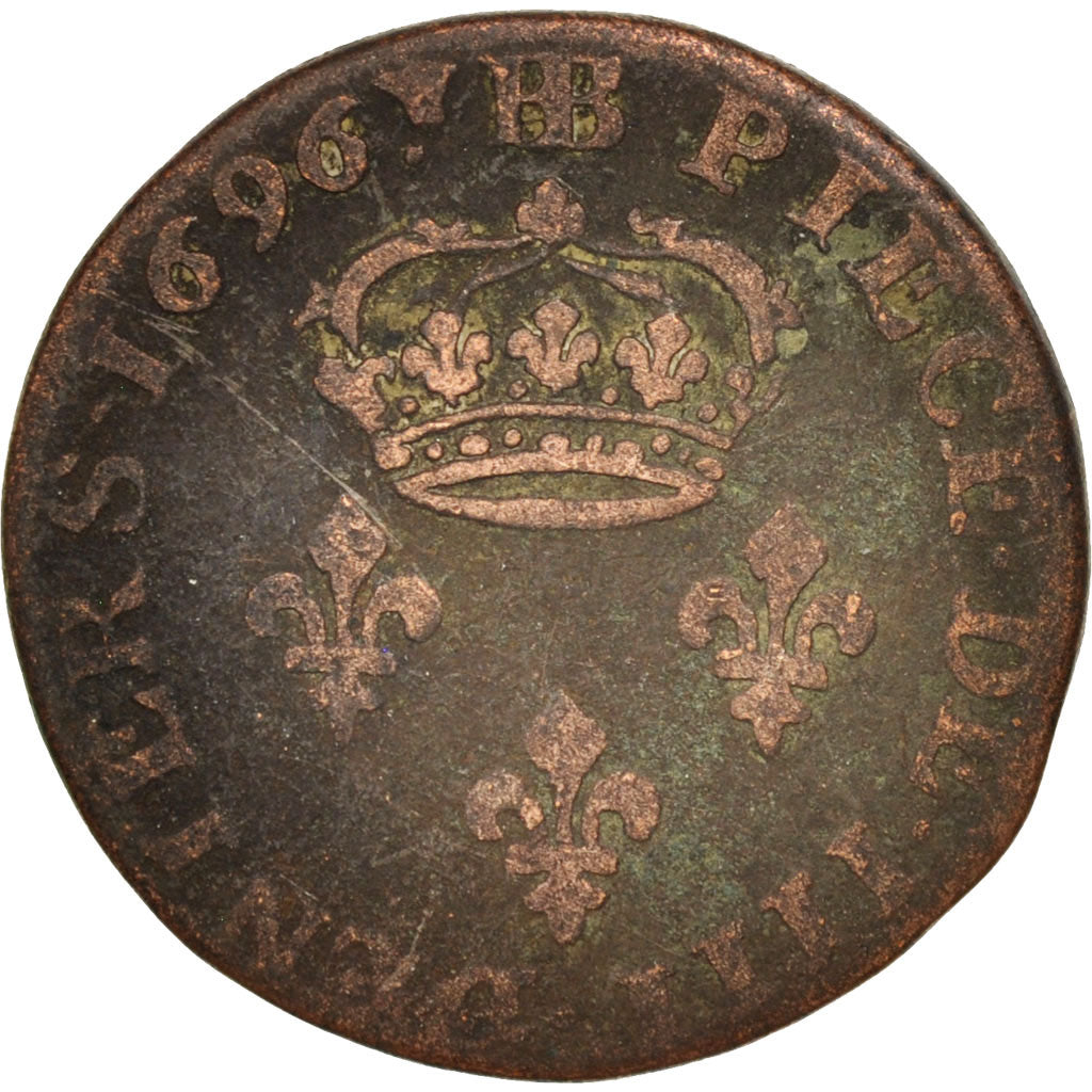 France, Louis XIV, 4 Deniers, 1696, Strasbourg, VG(8-10), KM:310