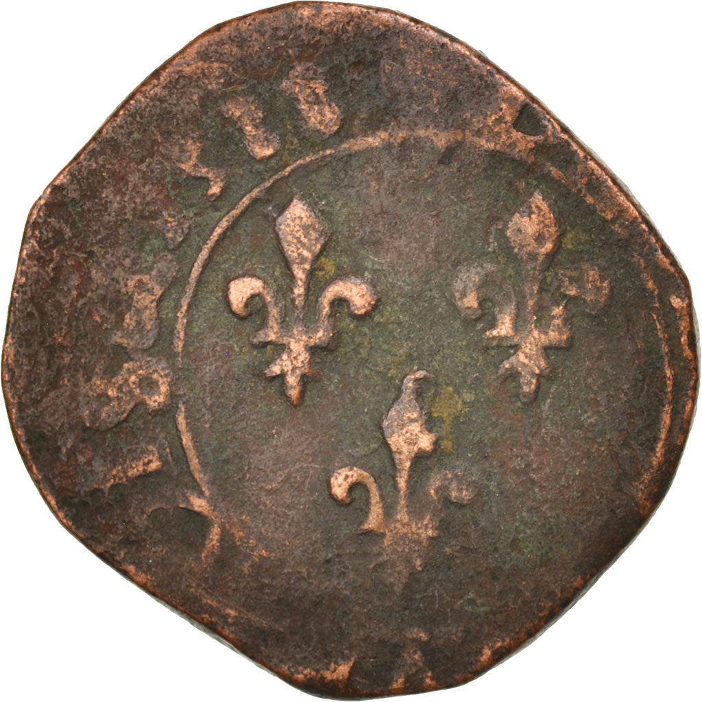 Münze, Frankreich, Double Tournois, 1588, Amiens, S+, Kupfer, CGKL:6