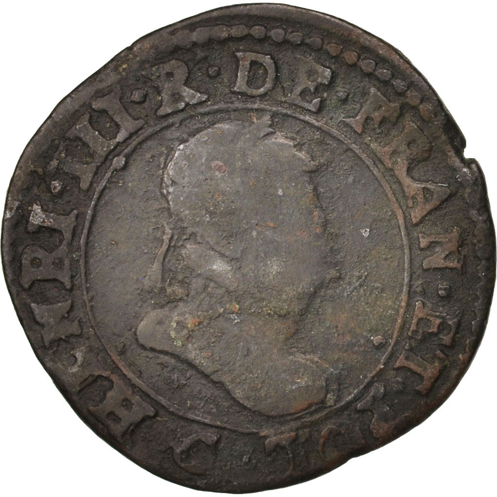France, Henri III, Double Tournois, 1586, Saint Lô, F(12-15), Copper, CGKL:118