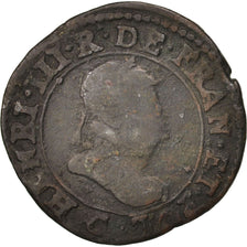 France, Henri III, Double Tournois, 1586, Saint Lô, F(12-15), Copper, CGKL:118