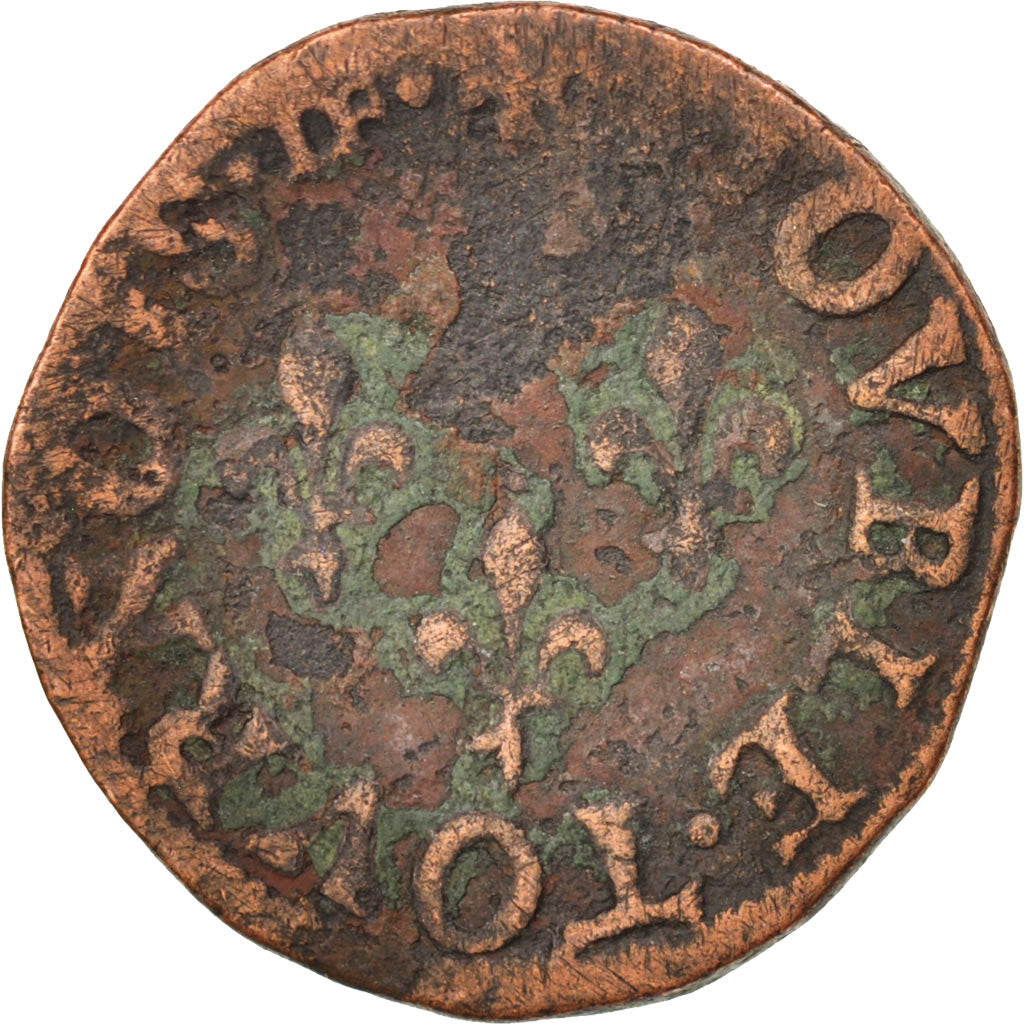 France, Henri III, Double Tournois, Undated, Troyes, VG(8-10), Copper, CGKL:134
