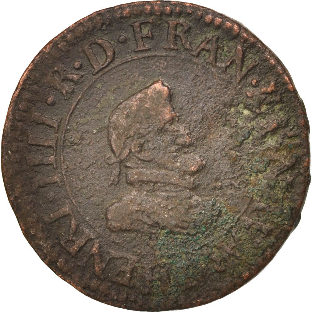 France, Henri IV, Double Tournois, 1607, Lyons, VF(20-25), Copper, CGKL:202A