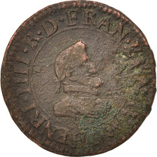 France, Henri IV, Double Tournois, 1607, Lyons, VF(20-25), Copper, CGKL:202A